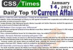 Daily Top-10 Current Affairs MCQs / News (January 14, 2021) for CSS, PMS