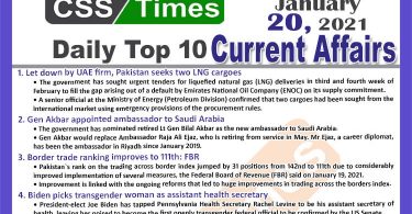 Daily Top-10 Current Affairs MCQs / News (January 20, 2021) for CSS, PMS