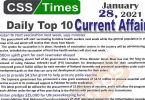 Daily Top-10 Current Affairs MCQs / News (January 28, 2021) for CSS, PMS