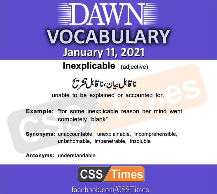 Daily DAWN News Vocabulary with Urdu Meaning (11 January 2021)