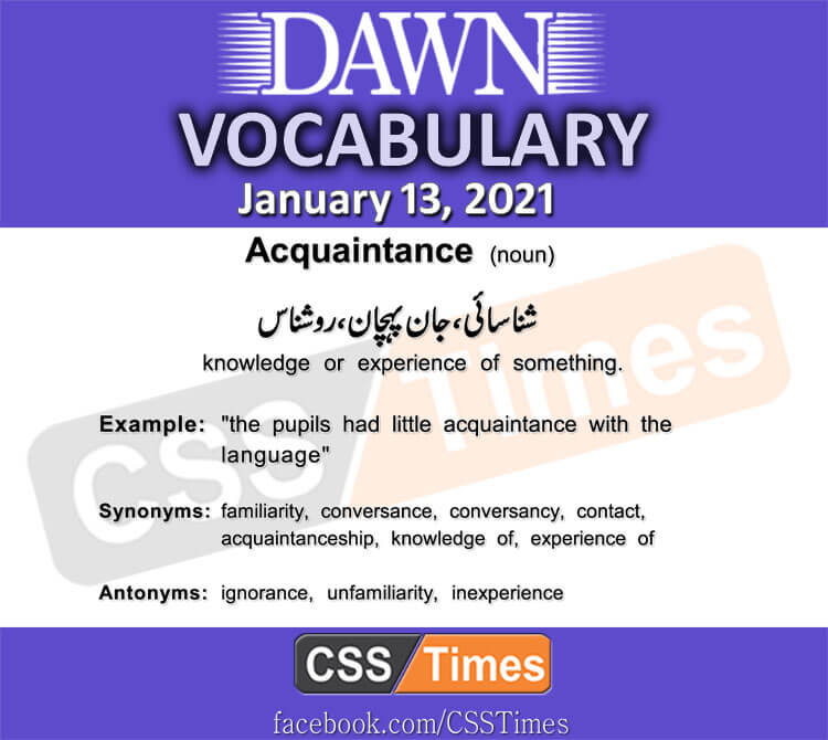 Daily DAWN News Vocabulary with Urdu Meaning (13 January 2021)
