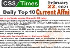 Daily Top-10 Current Affairs MCQs / News (February 22, 2021) for CSS, PMS