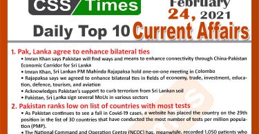 Daily Top-10 Current Affairs MCQs / News (February 24, 2021) for CSS, PMS