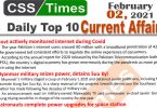 Daily Top-10 Current Affairs MCQs / News (February 02, 2021) for CSS, PMS