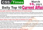 Daily Top-10 Current Affairs MCQs / News (March 18, 2021) for CSS, PMS
