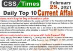 Daily Top-10 Current Affairs MCQs / News (February 28, 2021) for CSS, PMS