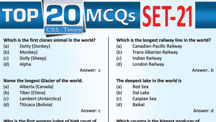 Daily Top-20 MCQs for CSS, PMS, PCS, FPSC (Set-21)