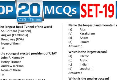 Daily Top-20 MCQs for CSS, PMS, PCS, FPSC (Set-19)