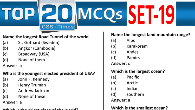 Daily Top-20 MCQs for CSS, PMS, PCS, FPSC (Set-19)