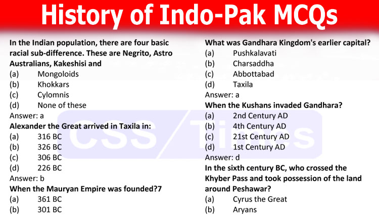 History of Indo-Pak MCQs (History of Subcontinent before Islam)