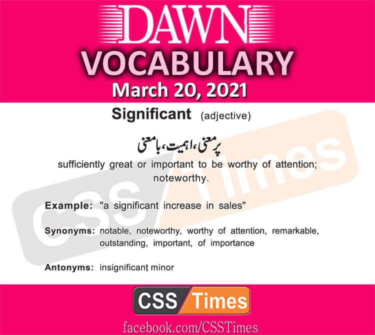 Daily DAWN News Vocabulary with Urdu Meaning (20 March 2021)