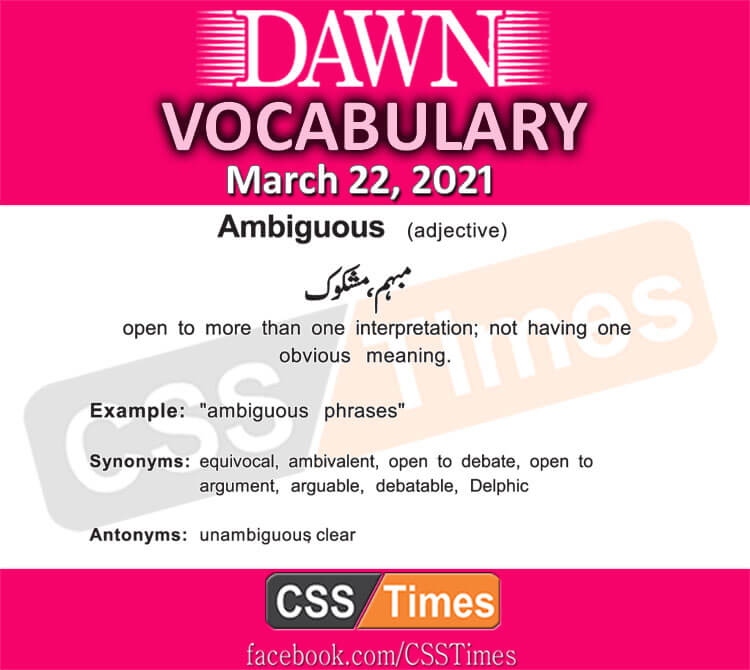 Daily DAWN News Vocabulary with Urdu Meaning (22 March 2021)