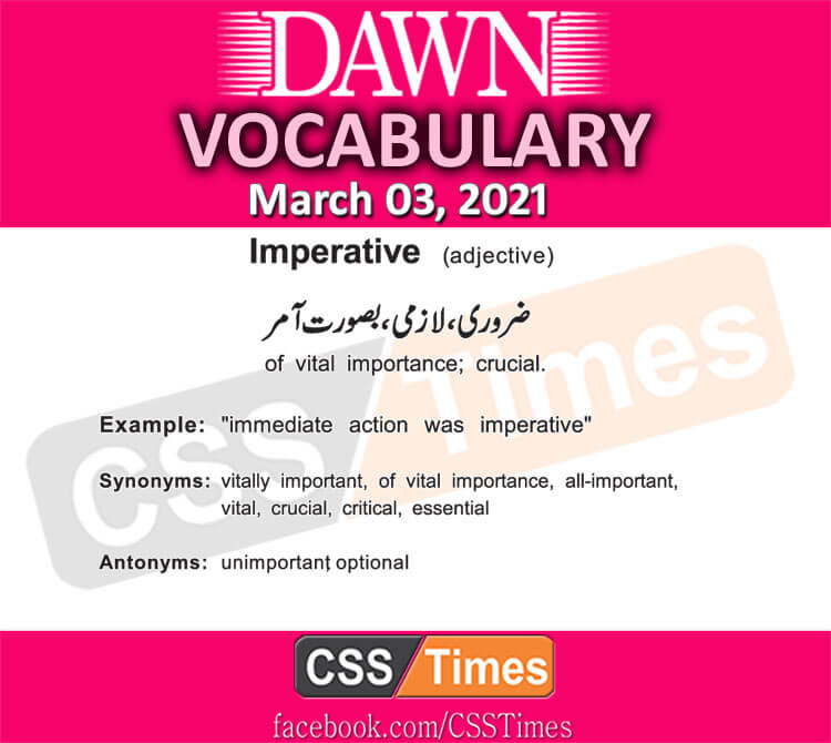Daily DAWN News Vocabulary with Urdu Meaning (03 March 2021)