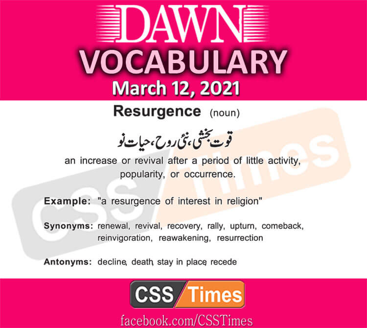 Daily DAWN News Vocabulary with Urdu Meaning (12 March 2021)