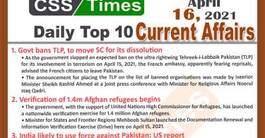 Daily Top-10 Current Affairs MCQs / News (April 16, 2021) for CSS, PMS