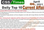 Daily Top-10 Current Affairs MCQs / News (April 06, 2021) for CSS, PMS