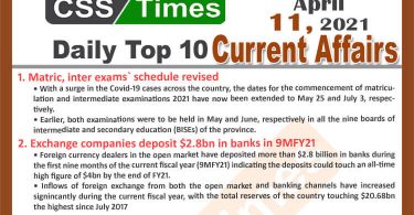 Daily Top-10 Current Affairs MCQs / News (April 11, 2021) for CSS, PMS
