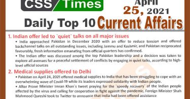 Daily Top-10 Current Affairs MCQs / News (April 25, 2021) for CSS, PMS