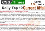 Daily Top-10 Current Affairs MCQs / News (April 15, 2021) for CSS, PMS