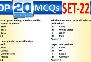 Daily Top-20 MCQs for CSS, PMS, PCS, FPSC (Set-22)