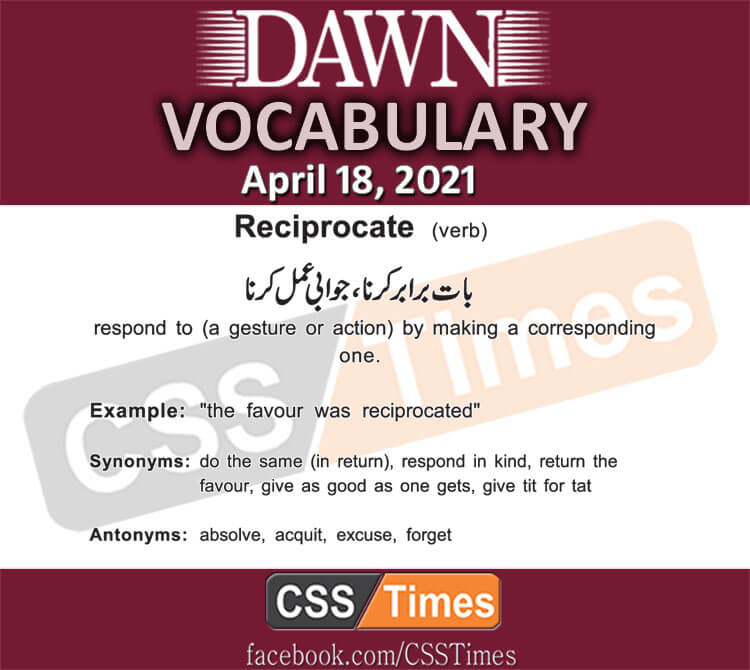 Daily DAWN News Vocabulary with Urdu Meaning (18 April 2021)