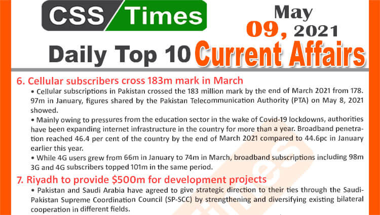 Daily Top-10 Current Affairs MCQs / News (May 07, 2021) for CSS, PMS