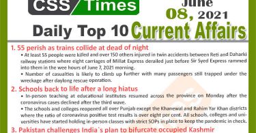 Daily Top-10 Current Affairs MCQs / News (June 08, 2021) for CSS, PMS