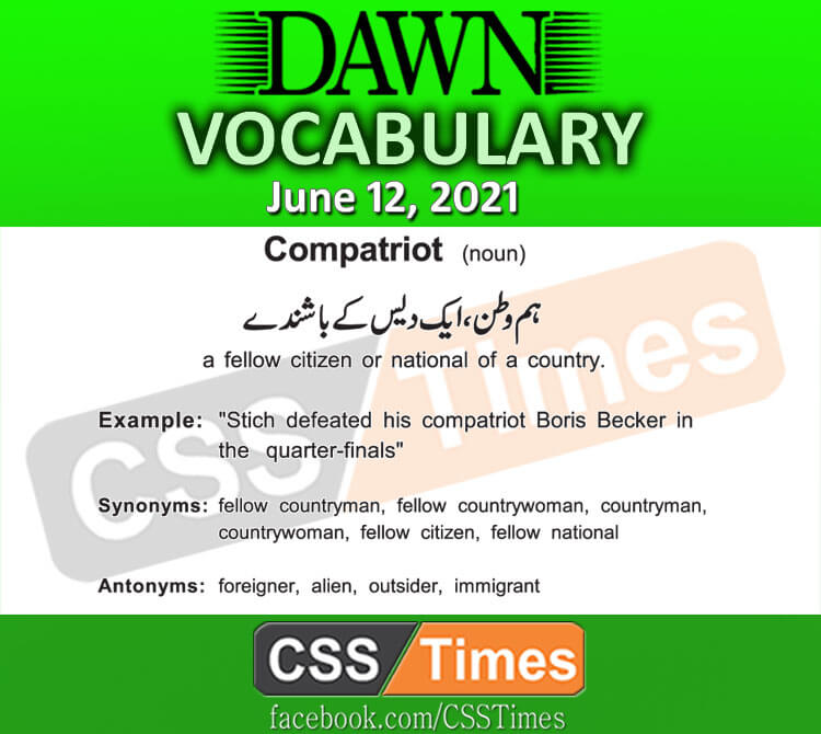 Daily DAWN News Vocabulary with Urdu Meaning (12 June 2021)