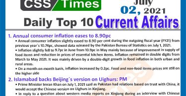 Daily Top-10 Current Affairs MCQs / News (July 02, 2021) for CSS, PMS