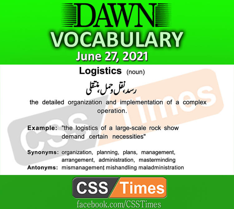 Daily DAWN News Vocabulary with Urdu Meaning (27 June 2021)