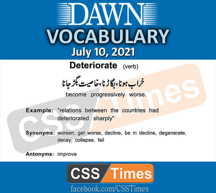 Daily DAWN News Vocabulary with Urdu Meaning (10 July 2021)