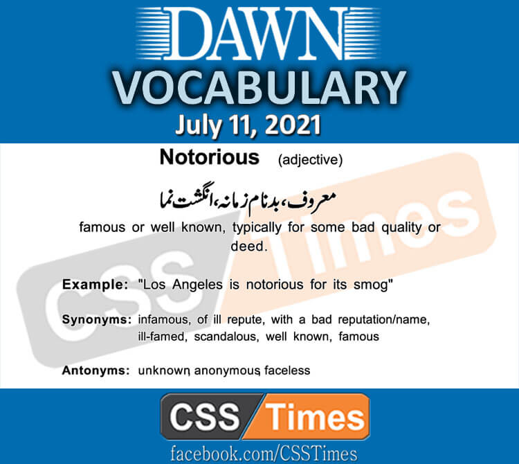 Daily DAWN News Vocabulary with Urdu Meaning (11 July 2021)