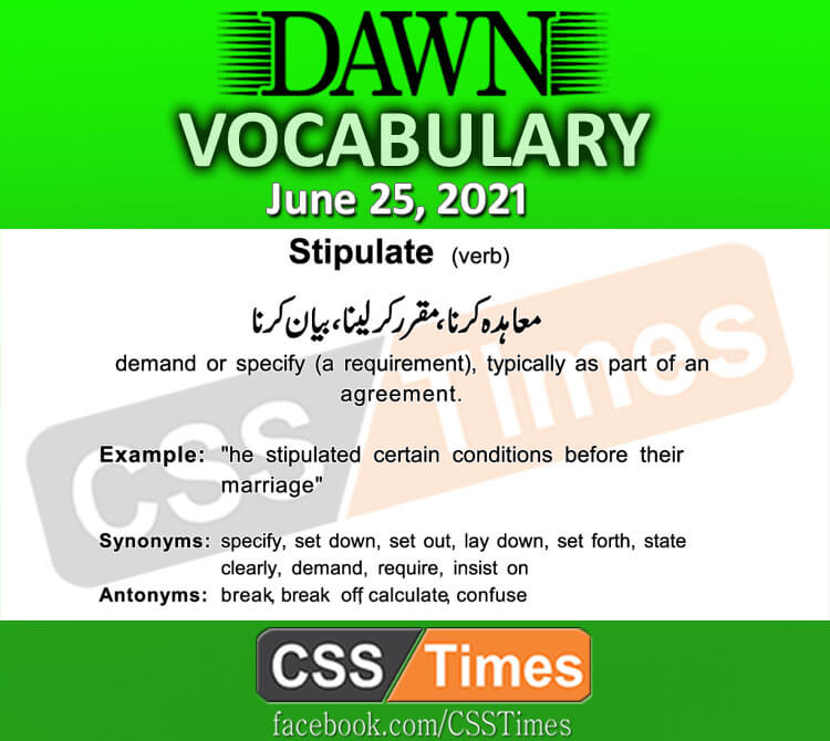 Daily DAWN News Vocabulary with Urdu Meaning (25 June 2021)