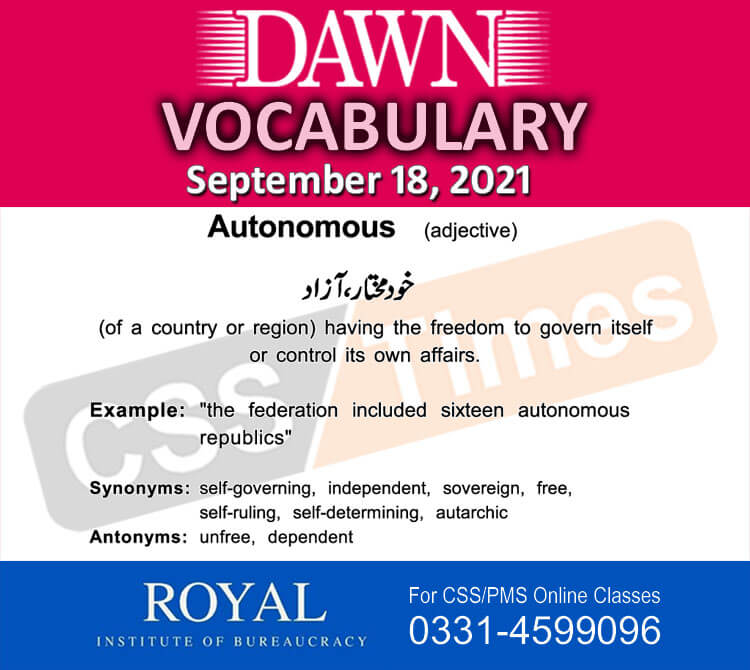 Daily DAWN News Vocabulary with Urdu Meaning (18 September 2021)