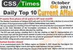 Daily Top-10 Current Affairs MCQs / News (October 06, 2021) for CSS, PMS