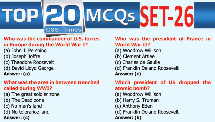 Daily Top-20 MCQs for CSS, PMS, PCS, FPSC (Set-26)