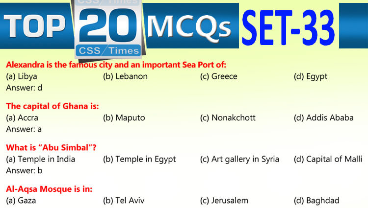 Daily Top-20 MCQs for CSS Screening Test, PMS, PCS, FPSC (Set-33)