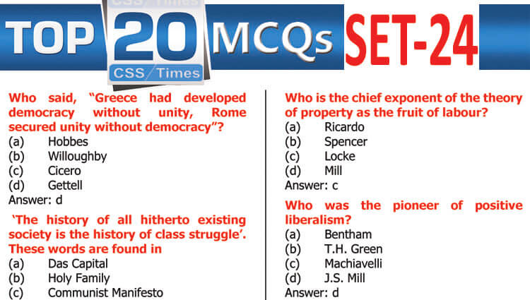 Daily Top-20 MCQs for CSS, PMS, PCS, FPSC (Set-24)