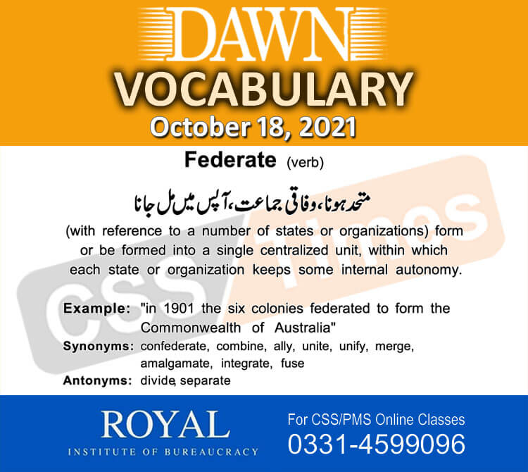 Daily DAWN News Vocabulary with Urdu Meaning (18 October 2021)