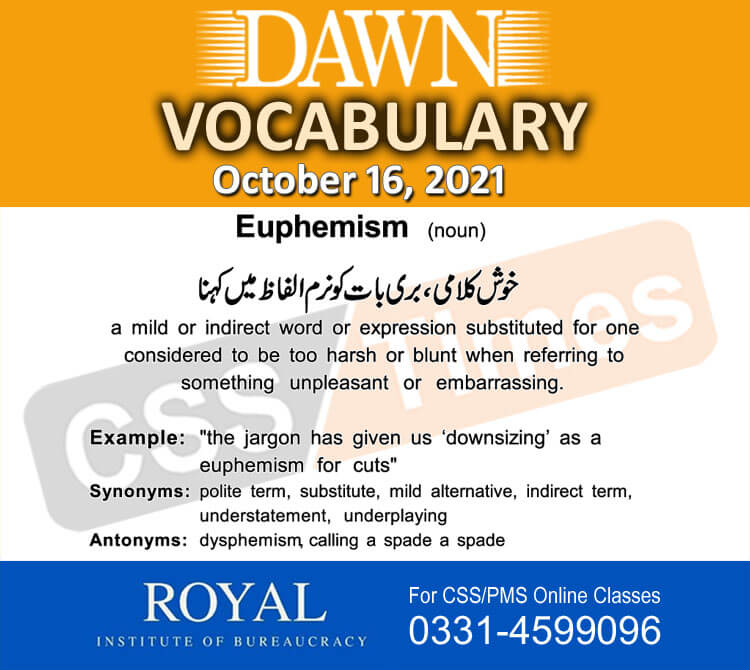 Daily DAWN News Vocabulary with Urdu Meaning (16 October 2021)