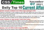 Daily Top-10 Current Affairs MCQs / News (November 07, 2021) for CSS, PMS