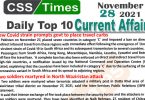 Daily Top-10 Current Affairs MCQs / News (November 28, 2021) for CSS, PMS