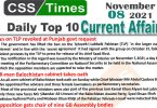 Daily Top-10 Current Affairs MCQs / News (November 08, 2021) for CSS, PMS
