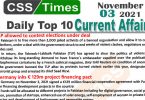 Daily Top-10 Current Affairs MCQs / News (November 03, 2021) for CSS, PMS
