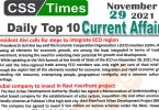 Daily Top-10 Current Affairs MCQs / News (November 29, 2021) for CSS, PMS