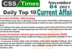 Daily Top-10 Current Affairs MCQs / News (November 04, 2021) for CSS, PMS