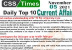 Daily Top-10 Current Affairs MCQs / News (November 05, 2021) for CSS, PMS