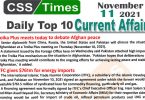 Daily Top-10 Current Affairs MCQs / News (November 11, 2021) for CSS, PMS