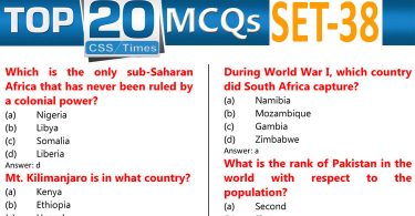 Daily Top-20 MCQs for CSS Screening Test, PMS, PCS, FPSC (Set-38)