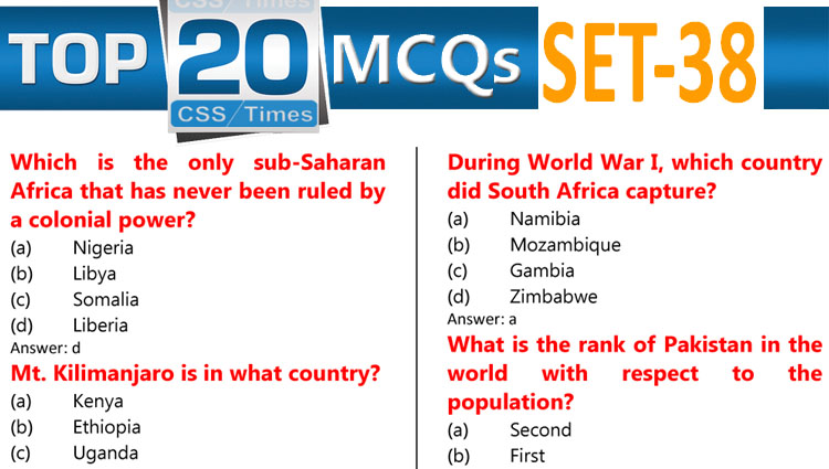 Daily Top-20 MCQs for CSS Screening Test, PMS, PCS, FPSC (Set-38)